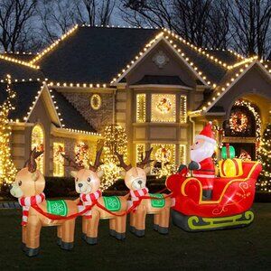 ⚡12FT Christmas Inflatable Santa Claus Sleigh Reindeer Outdoor Decoration